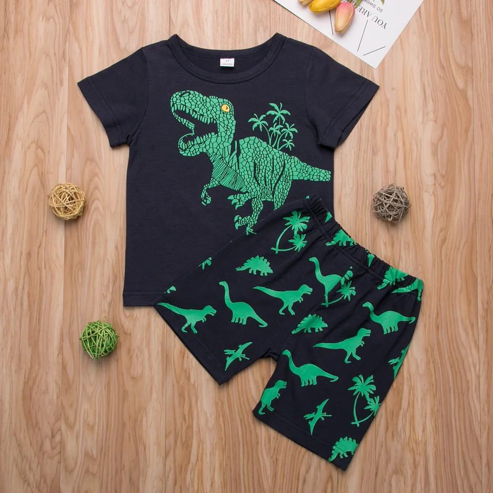 Boy's Navy Dino Shorts Outfit
