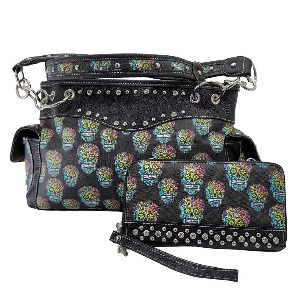 Concealed Carry Day of the Dead Calacas Skull Purse and Wallet Set