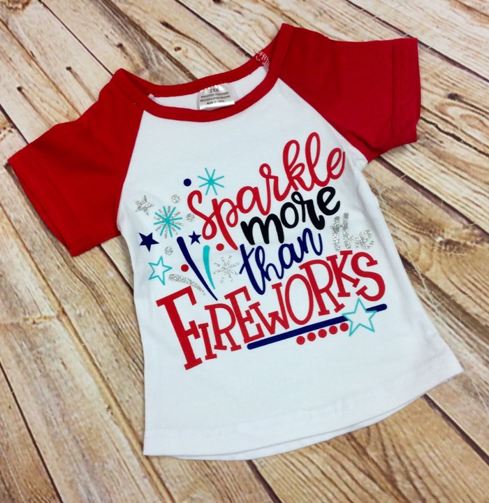 Girl's Sparkle More Than Fireworks Patriotic Raglan Tee Shirt