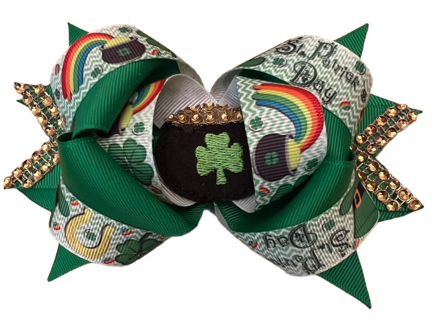 St. Patrick's Day Pot of Gold Stacked Boutique Bow