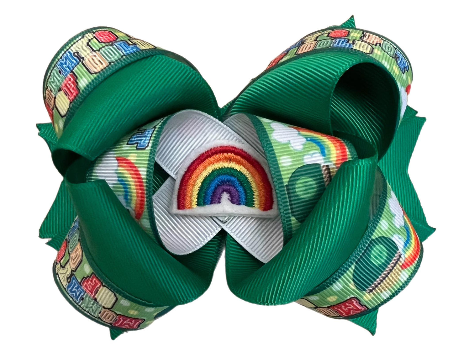 St. Patrick's Day Mommy's Pot Of Gold Rainbow Stacked Boutique Bow