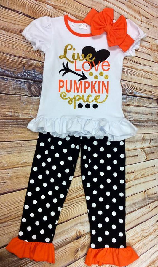Girl's Fall Live Love Pumpkin Spice Boutique Outfit