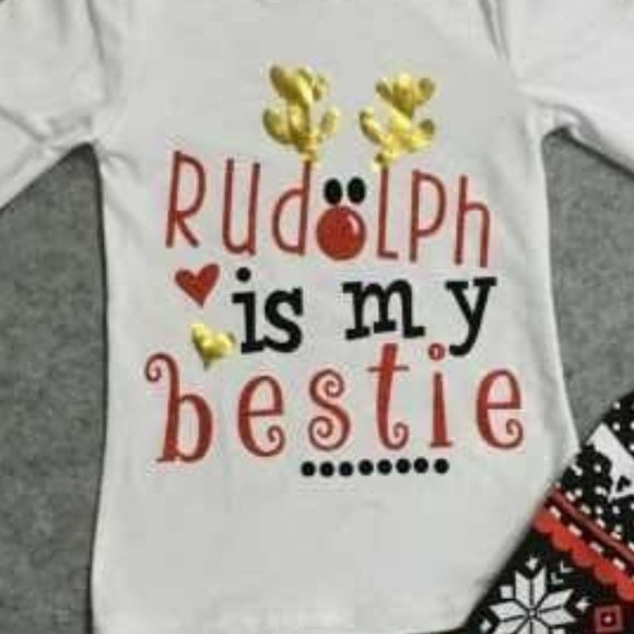 Girl's Christmas Rudolph is My Bestie Boutique Outfit
