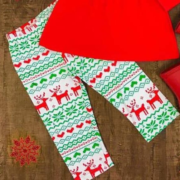 Girl's Christmas Reindeer 3 Piece Scarf Boutique Outfit