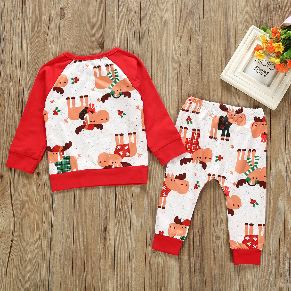 Boy's Reindeer Moose Christmas 2 Piece Sweat Suit Outfit