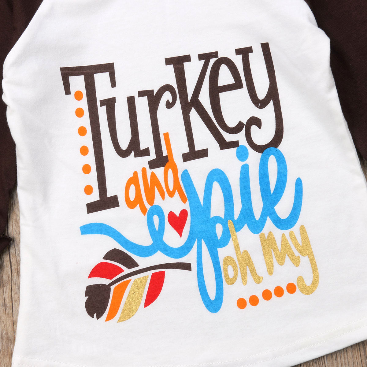 Girl's Thanksgiving Turkey and Pie Raglan Tee Shirt