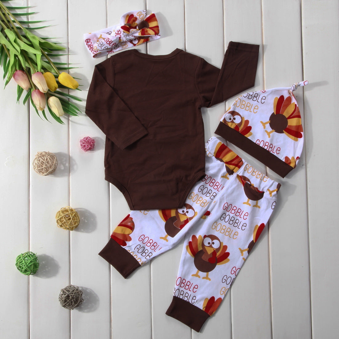 Infant Unisex Daddy & Mommy's Little Turkey Thanksgiving 4 Pc Outfit