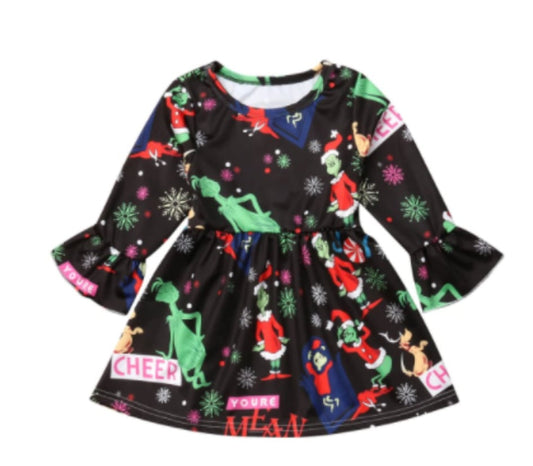 Girl's Christmas Grinch You're A Mean One Dress