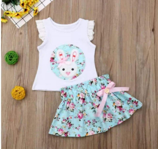 Girl's Bunny Floral Skirt Easter Outfit