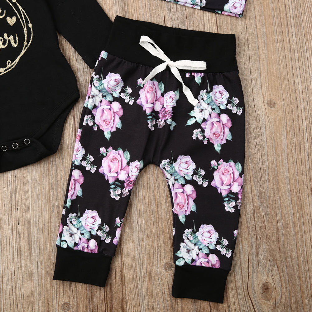 Infant Girls Black Floral Little Sister 4 Pc Outfit