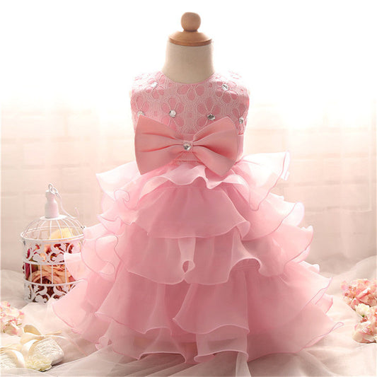 Girl's Solid Colored Ruffled Easter Dress