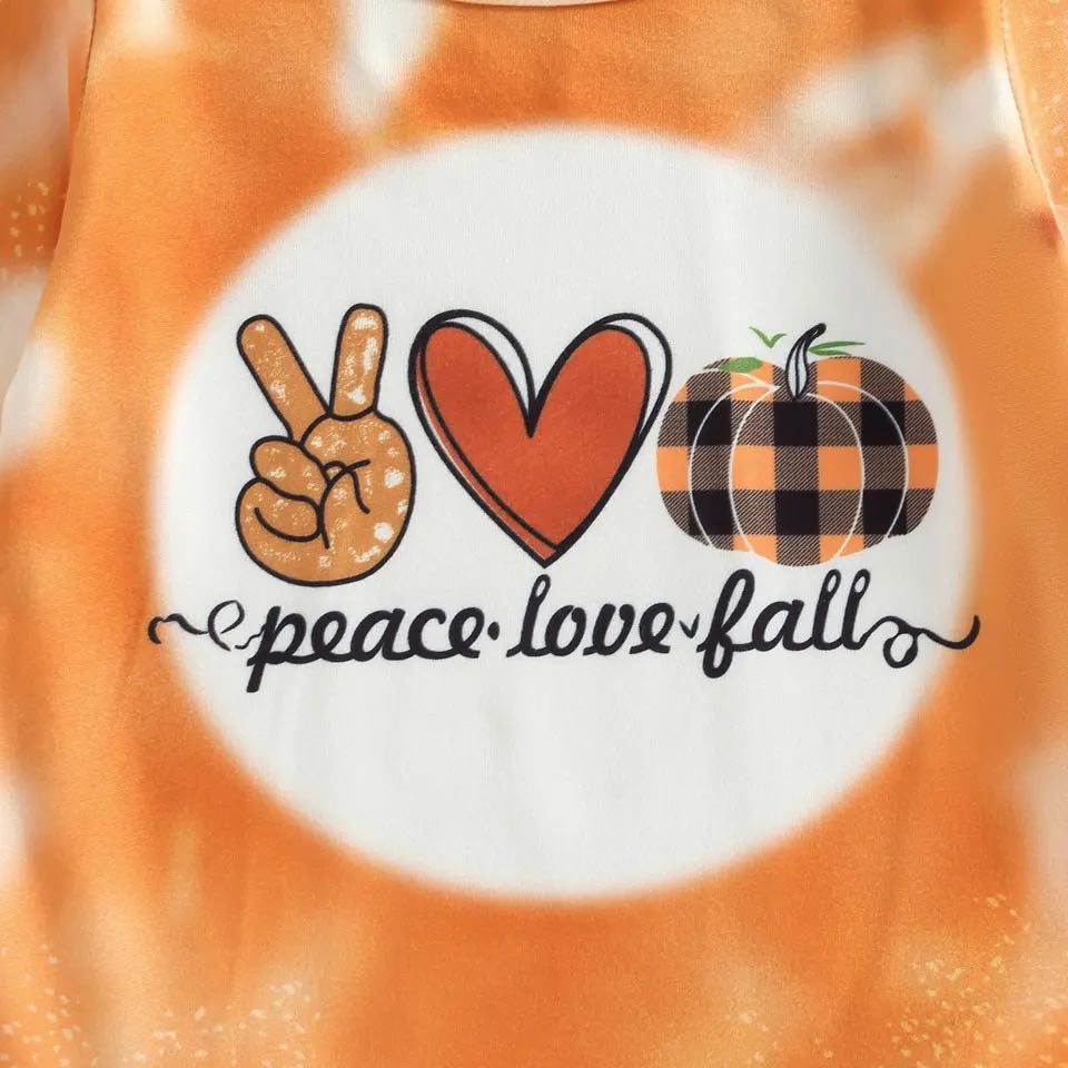 Girl's Orange Plaid Peace Love Fall Outfit
