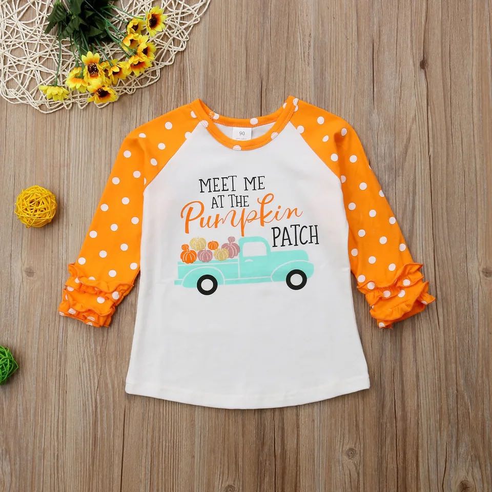 Girl's Orange Meet Me at the Pumpkin Patch Raglan Tee Shirt