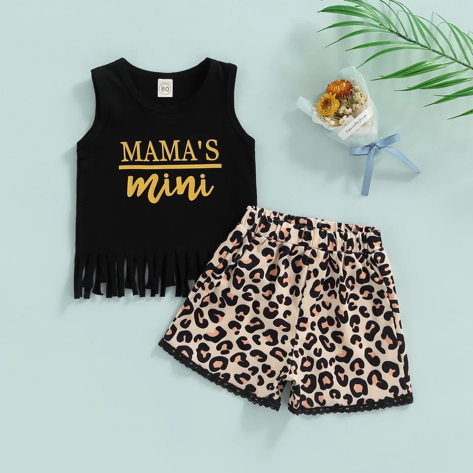 Girl's Leopard Print Mama's Mini Shorts Outfit