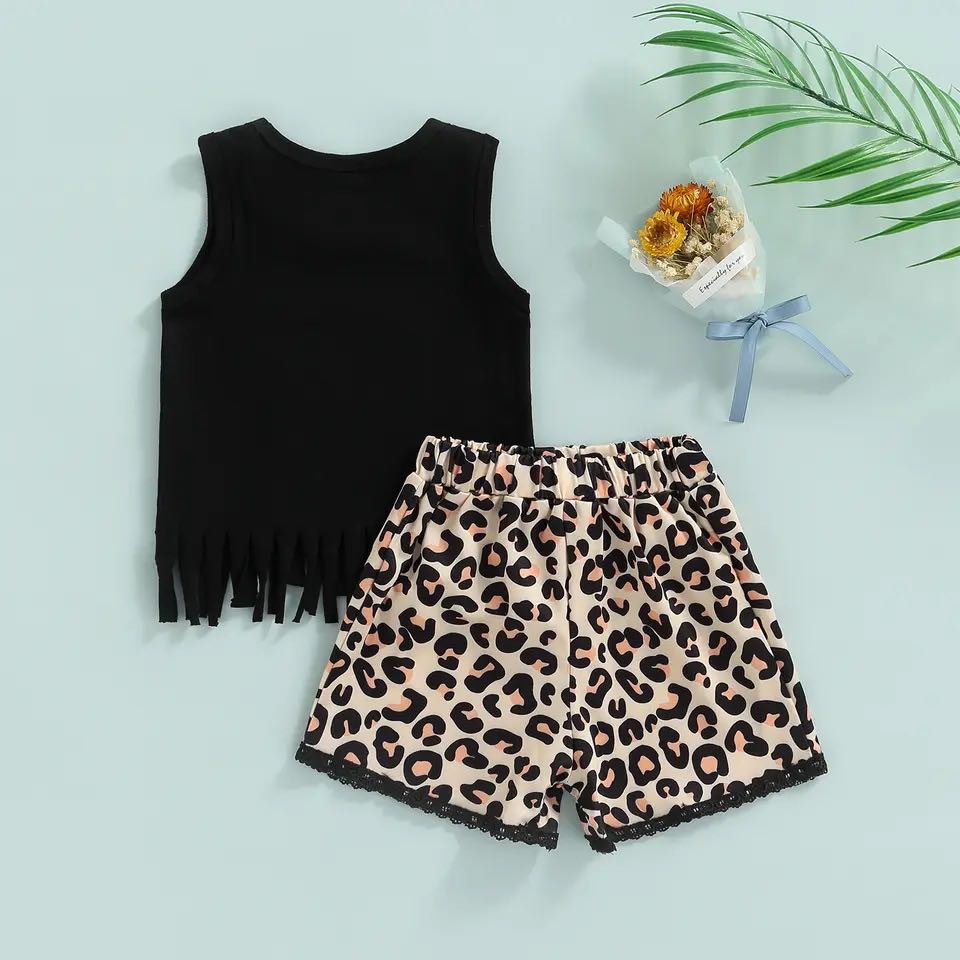 Girl's Leopard Print Mama's Mini Shorts Outfit