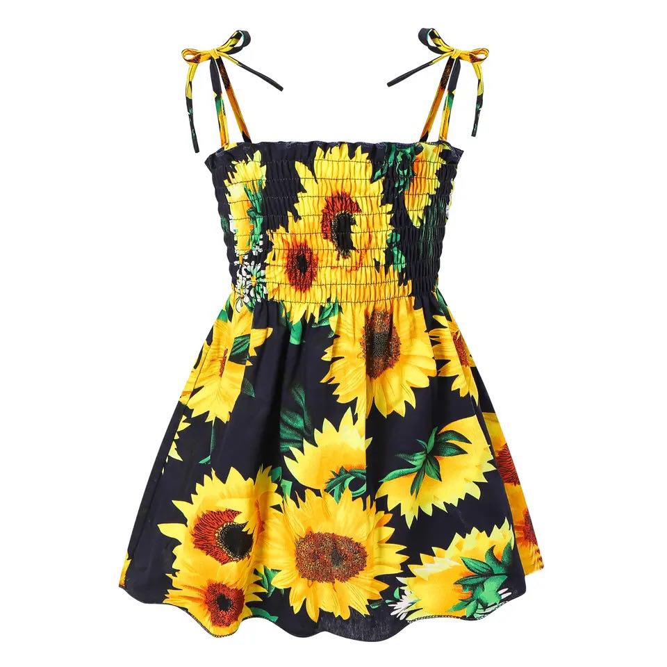 Girl's Navy Sunflower Print Dress