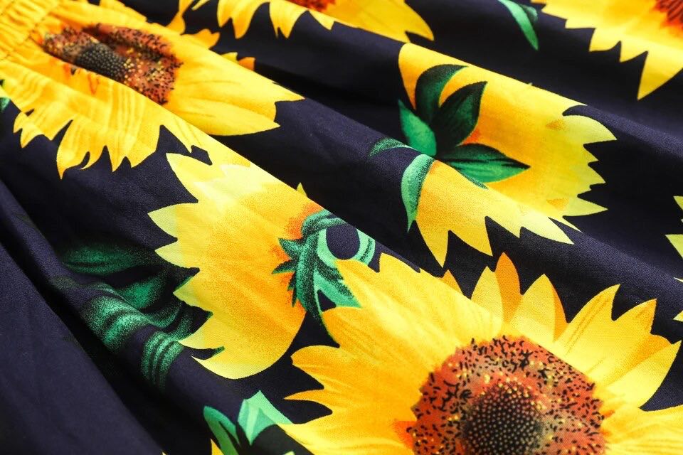 Girl's Navy Sunflower Print Dress