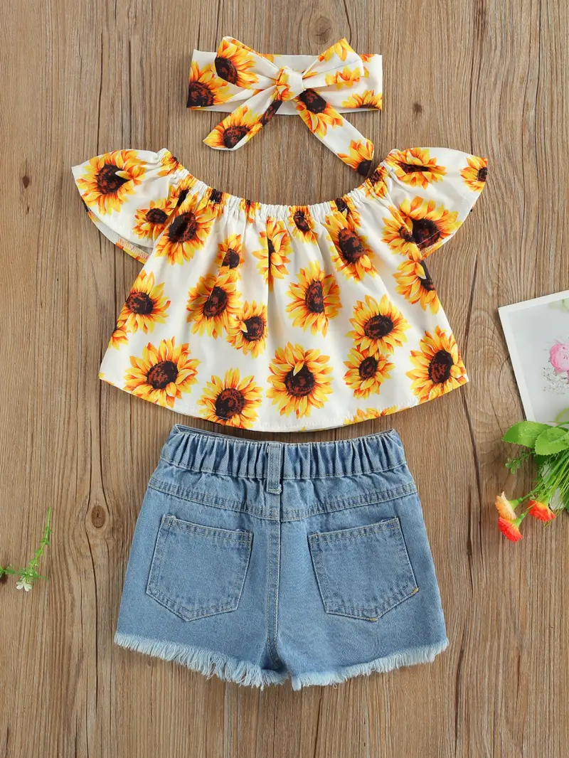 Girls Sunflower Off The Shoulder Top Outfit