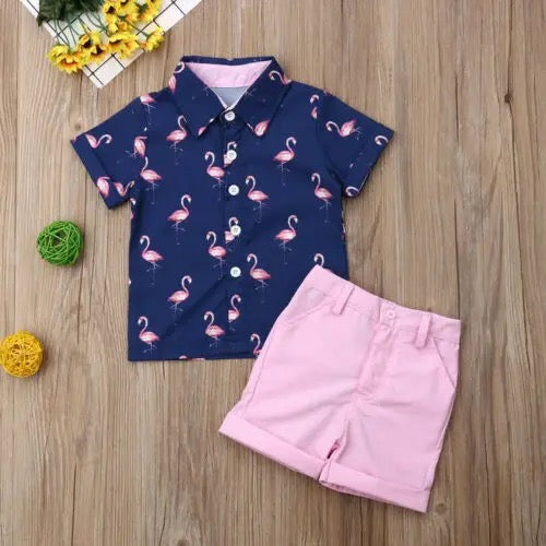 Boy's Flamingo Button Up Outfit