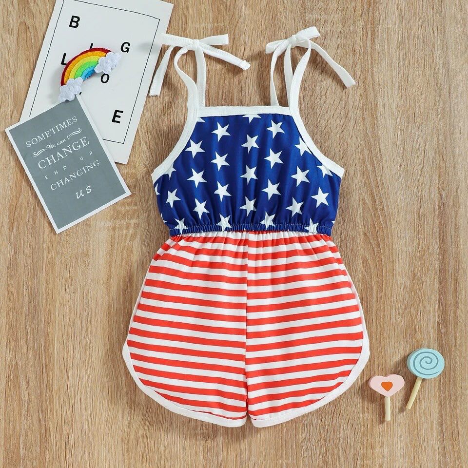 Girl's Stars & Stripes American Flag Romper