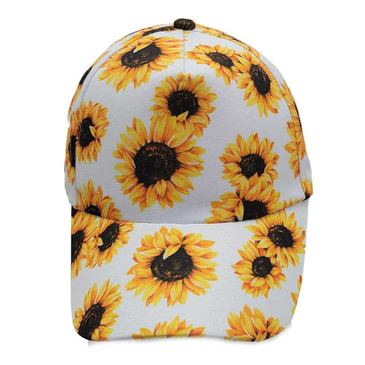 Women's Sunflower Print Ponytail Baseball Cap Hat