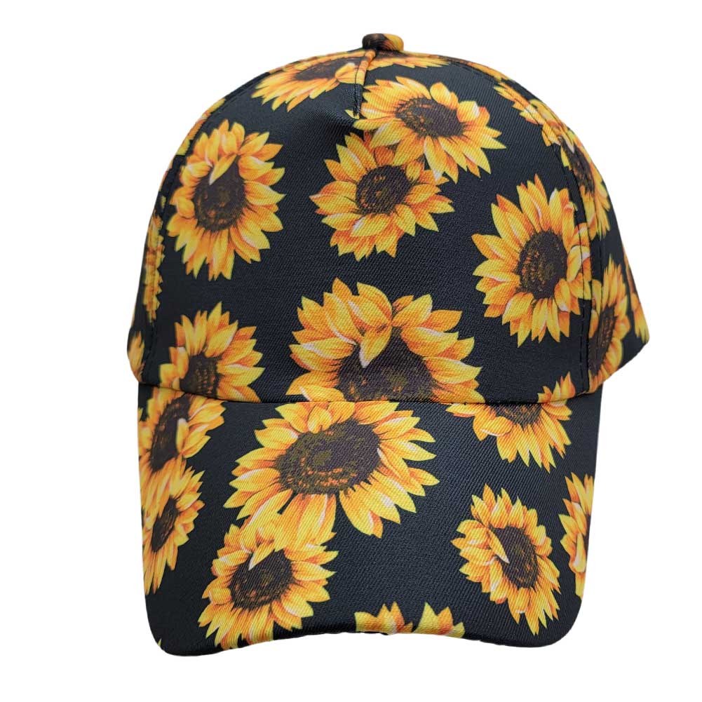 Women's Sunflower Print Ponytail Baseball Cap Hat