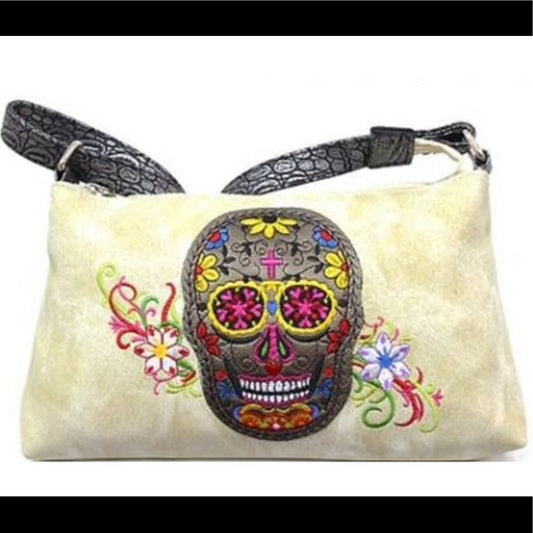 Calacas Sugar Skull Mini Hobo Messenger Crossbody Handbag Purse