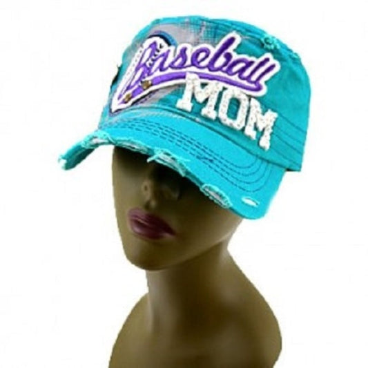 Women's Baseball Mom with Rhinestones Baseball Cap Hat