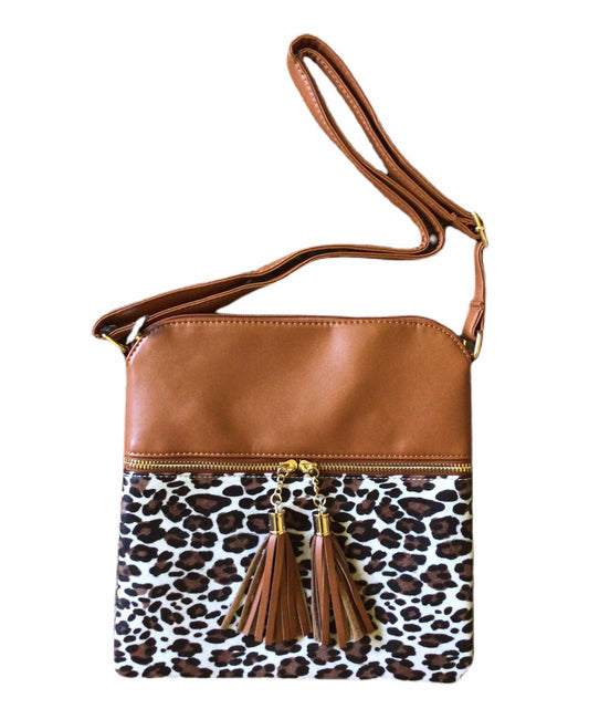 Brown Leopard Tassel Crossbody Bag