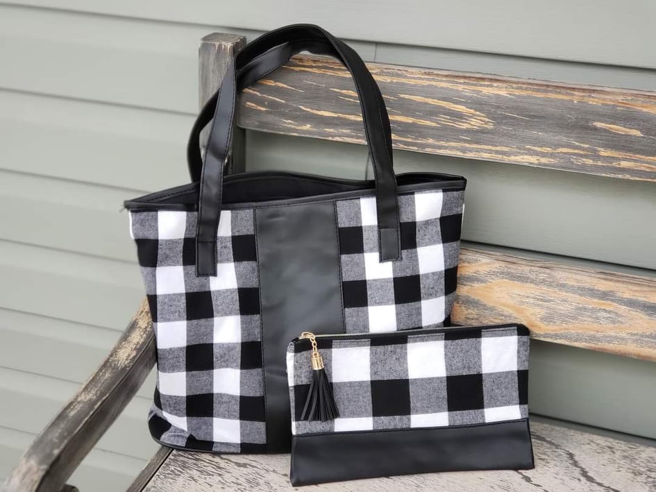 Patterned Tote and Cosmetic Bag Set