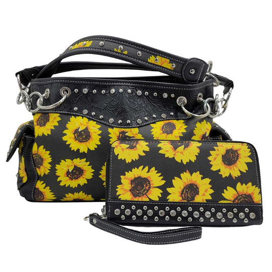 Concealed Carry Sunflowers Shoulder Bag Purse and Wallet Set
