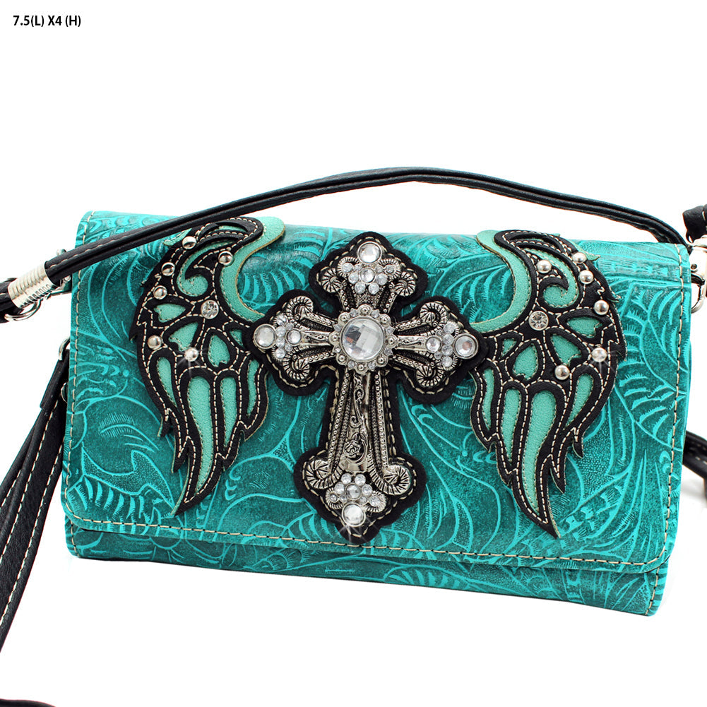 Western Style Concealed Carry Cross with Wings Crossbody Bag Purse and Wallet Set