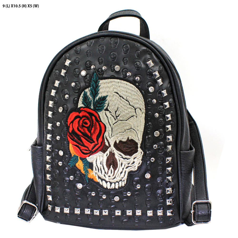 Rhinestone Studded Skull with Rose Concealed Carry Backpack