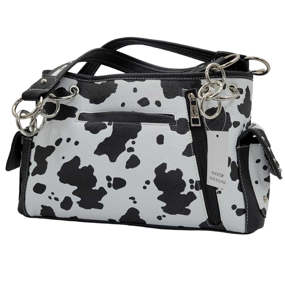 Cow Print Concealed Carry Shoulder Bag Purse and Wallet Set