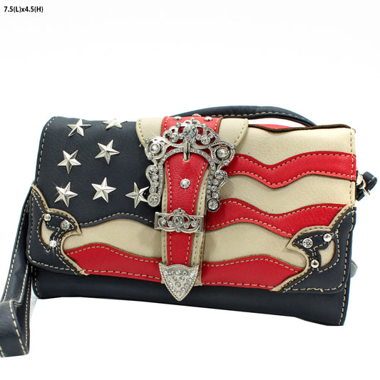 Navy USA Flag Studded Star Wristlet Crossbody Wallet